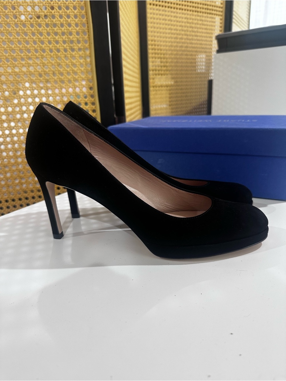 Stuart Weitzman Black Suede Classic Heel Pump